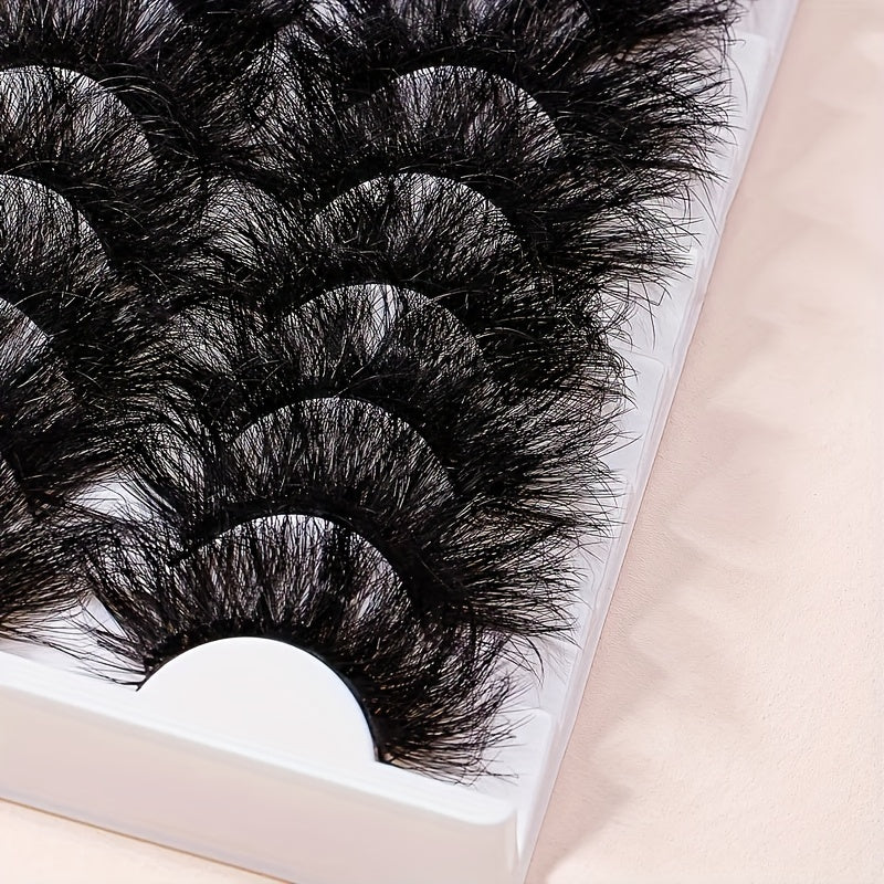 10 Pairs 25mm Super Fluffy False Eyelashes, Artificial Mink Thick Volume Lashes, Natural Looking 8D Dramatic Extension, Long-Lasting, Eye-Catching Shine, Unscented Pair - Beauty Enhancing Fake Lashes